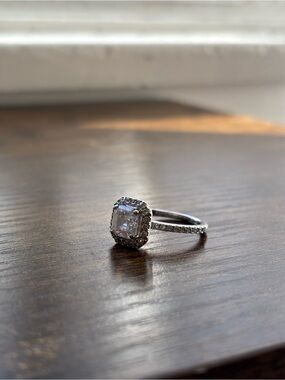 Nadri Silver Ring with Clear Center Stone and Halo